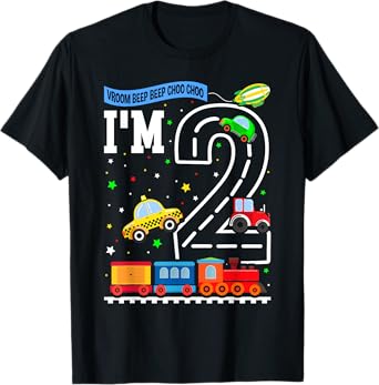 Transportation 2nd Birthday Airplane Cars Fire Truck Train T-Shirt