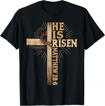 He Is Risen Christian Easter Jesus Religious Vintage Cross T-Shirt