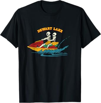 Dewart Lake Indiana Funny Skeleton Jet Ski Retro T-Shirt