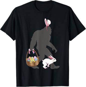 Funny Bigfoot with Easter Basket Bunny Rabbit Easter Bigfoot T-Shirt