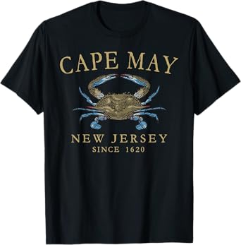 Cape May New Jersey Blue Crab Since 1620 Arched Tan Letters T-Shirt