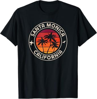 California Sunset Surfer and Seagull Santa Monica Beach Men Women Kids T-Shirt