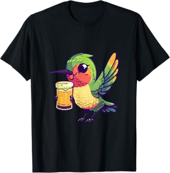 Humming Bird Drinking Beer Comic T-Shirt