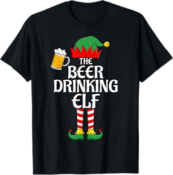 The Beer Drinking Elf Christmas Family Matching Xmas Funny T-Shirt