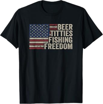 Beer Titties Fishing Freedom - Mens Funny Drinking USA Flag T-Shirt