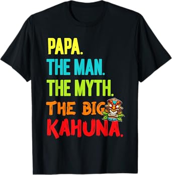 Funny Men's Papa The Man The Myth Big Kahuna Tiki Fishing T-Shirt