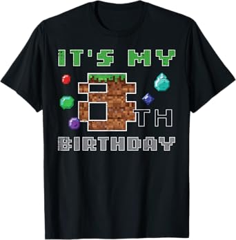 My 8th Birthday Pixel 8 Gamer Video Gaming Boys Kids Youth T-Shirt
