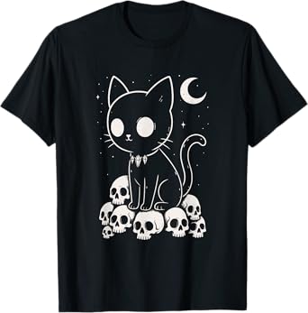Cat Skulls Creepy Cute Kitty Goth Black Alt Alternative T-Shirt