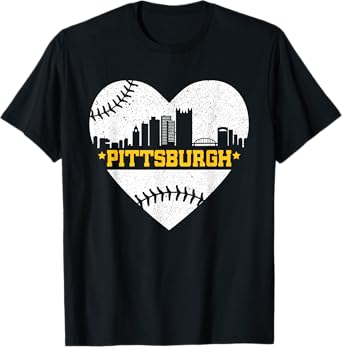 Pittsburgh Lovers Skyline Retro Baseball Heartbeat Men Women T-Shirt