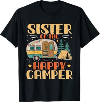 Sister of Happy Camper 1st Birthday Party Retro Sister T-Shirt