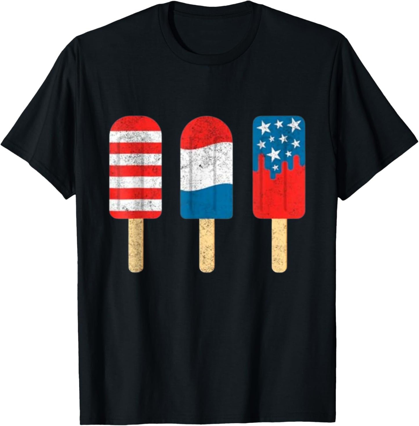 Retro Patriotic July 4th Popsicle Red White Blue Flag USA T-Shirt