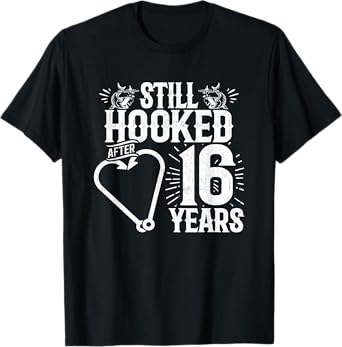 Married 16 Years - Fishing Couple - 16th Wedding Anniversary T-Shirt