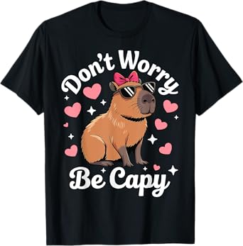 Cute Capybara Kids Girls Clothes Funny Dont Worry Be Capy T-Shirt