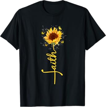 Faith Cross Sunflower Butterflies Flowers Christians Flora T-Shirt