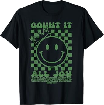 Count It All Joy Christian Bible Verse Groovy Smile Face T-Shirt
