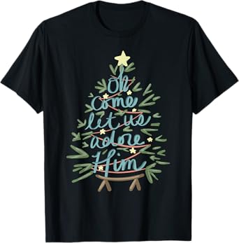 Oh Come Let Us Adore Him Christian Jesus Christmas Pajamas T-Shirt