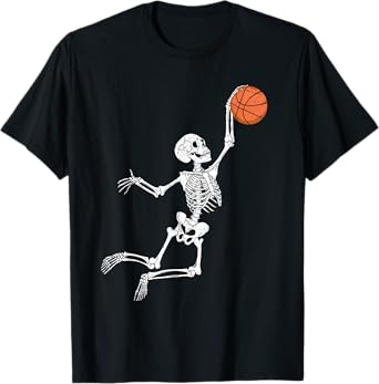 Basketball Skeleton Halloween Player Catcher Mens Boys Kids T-Shirt