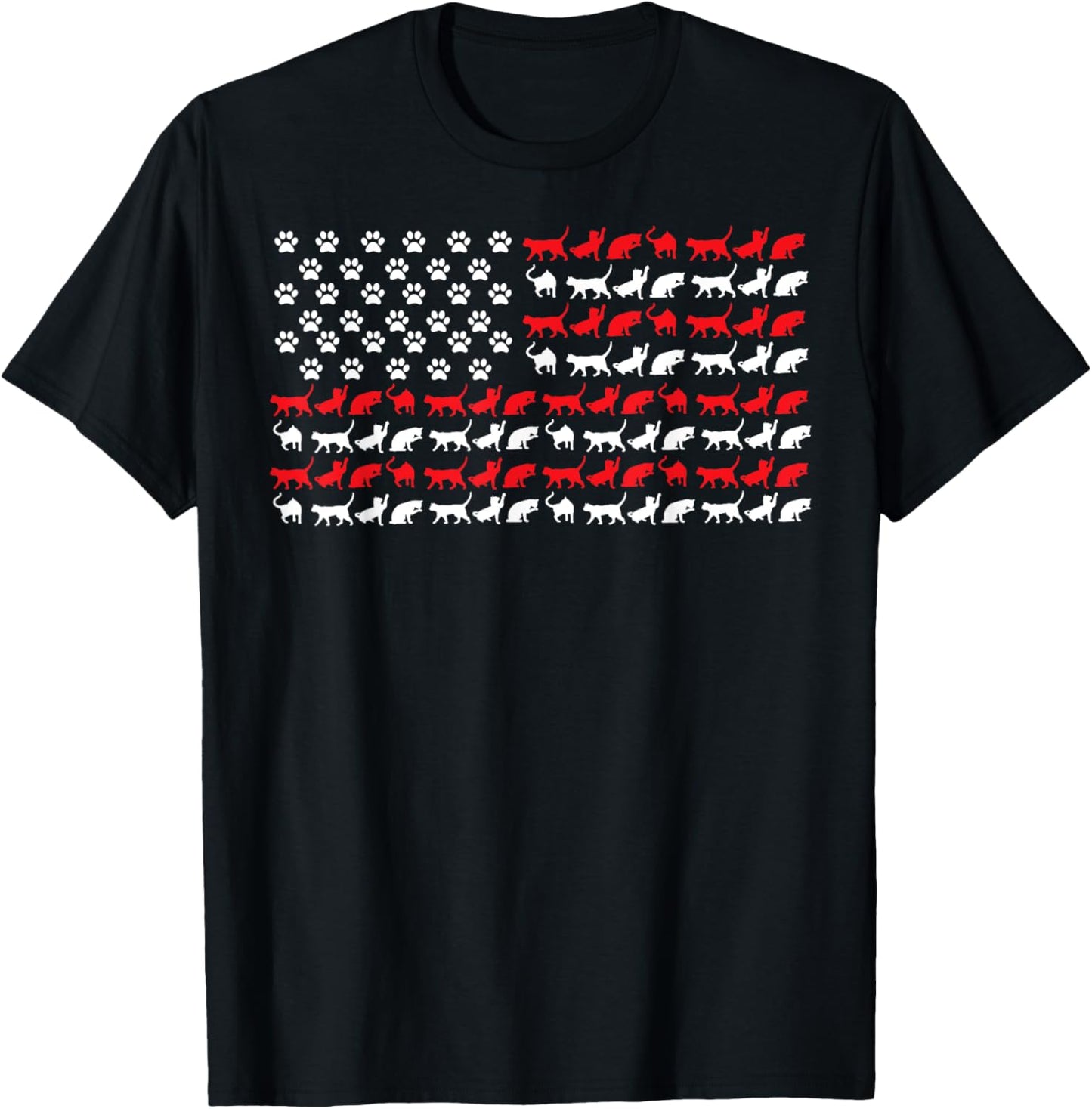 Cat American Flag USA Paws Patriotic T-Shirt