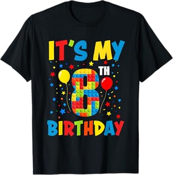 Itโs My 8th Birthday 8 Year Old Building Blocks Kids Boys T-Shirt