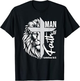 Man of Faith Lion Christian God Jesus Cross T-Shirt