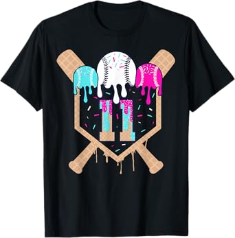 Baseball 11 Year Old Ice Cream Drip 11th Birthday Number 11 T-Shirt