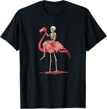 Skeleton with Flamingo Graphic for a Fun Summer Vibe T-Shirt