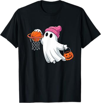 Ghost Playing Basketball Halloween Costume for Boys Kids T-Shirt