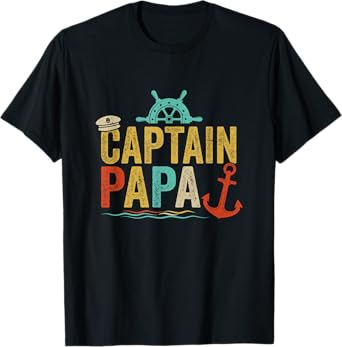Captain Papa Pontoon Lake Sailor Fishing Boating For Men T-Shirt