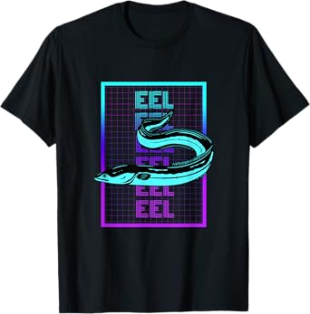 Vintage Eel Gifts Eel Fish Retro T-Shirt - Women's Classic Fit Black Graphic T-Shirt - Small - Short Sleeve - Unisex-Adults