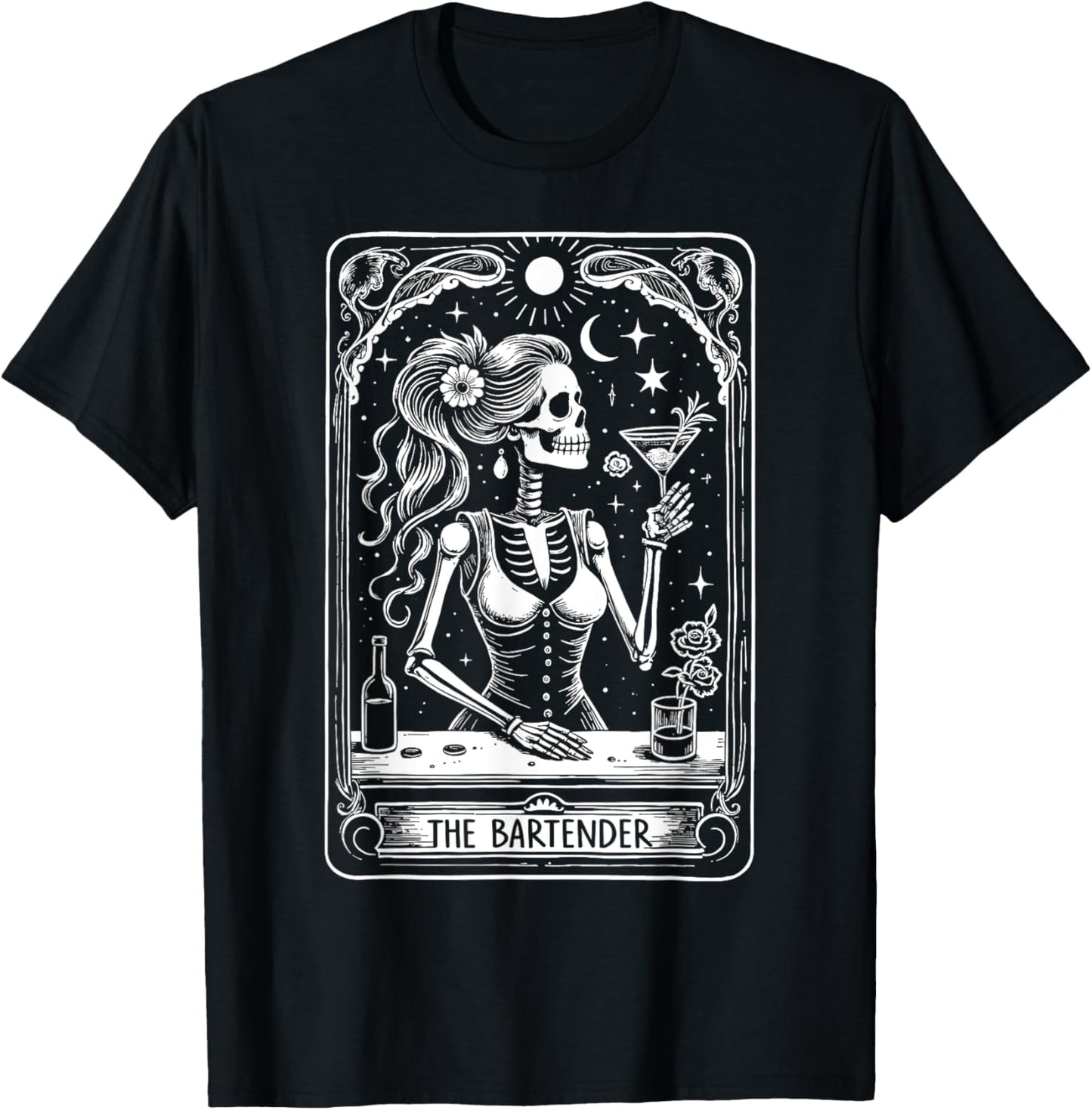 Bartender Tarot Card Skeleton Cocktail Witchy Vibes Alcohol T-Shirt
