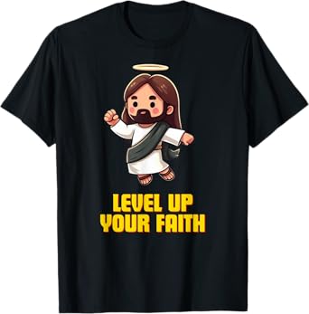 Vintage Level Up Your Faith Cute Jesus Jump T-Shirt