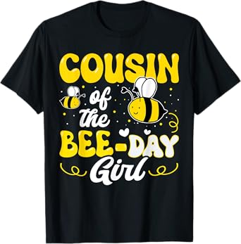 Cousin of The Bee Day Girl Bee Birthday Party Theme Groovy T-Shirt