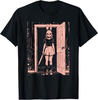 Creepy Girl Bunny Mask Slasher Pastel Goth Anime Horror T-Shirt