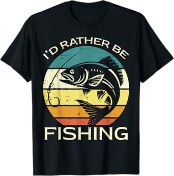 Id Rather Be Fishing Retro Fisherman Angler Men Women Kids T-Shirt