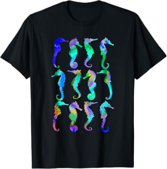 Sea Fish Underwater Aquarium Ocean Biology Tie Dye Seahorse T-Shirt