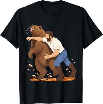 Man Punching Bear Funny Wilderness T-Shirt