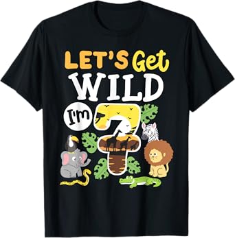 Jungle Safari Let's Get Wild 7th Birthday Zoo 7 Year Old Kid T-Shirt