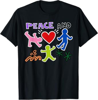 Keith Graffiti Peace and Love Art, Bold Bright Cartoon Gift T-Shirt