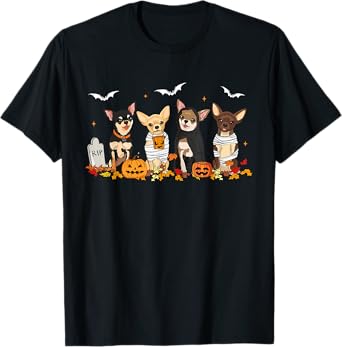 Funny Pumpkin Ghost Chihuahua Halloween Chihuahua Dog Mom T-Shirt for Men Women