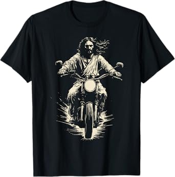 Retro Jesus On Motorbike Dirt Bike Motorcycle Christian T-Shirt