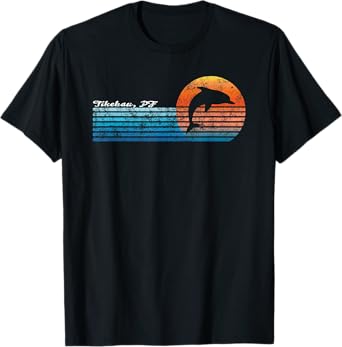 Vintage Tikehau, French Polynesia Retro 80s Dolphin Sunset T-Shirt