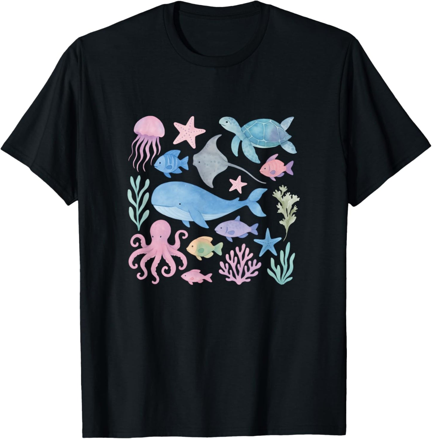 Sea Animals Soft Watercolor Ocean Creatures Whale Turtle T-Shirt