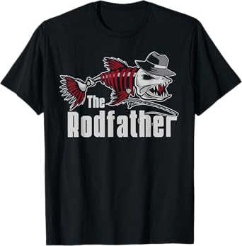 Funny Fishing The Rodfather Tee Shirt - Unisex Adults - Black - Small - Short Sleeve - Classic Fit - Modern Classic - Fishing T-Shirt