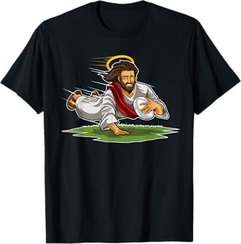 Rugby Jesus Scores Funny Rugby Illustration T-Shirt