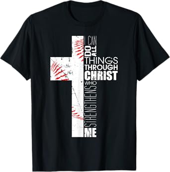 Philippians 4:13 Baseball Cross Gifts Christian Bible Verse T-Shirt
