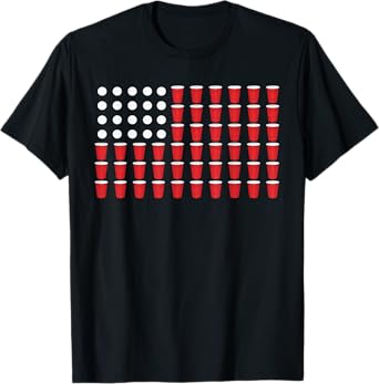 Beer Pong 4th of July American Flag USA America Drinking T-Shirt