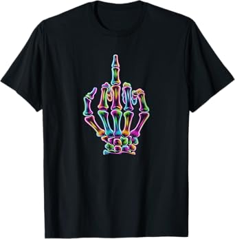 Funny Middle Finger Tie Dye Skeleton Tee Skull Adult Sarcasm T-Shirt
