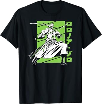 One Piece Anime White and Green Roronoa Zoro T-Shirt