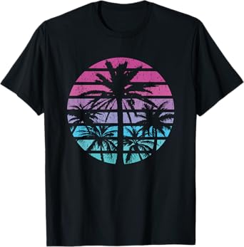 Palm Tree Retro Sunset Summer Beach Vintage Tropical Graphic Men Women Girls Kids T-Shirt