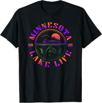 Minnesota Lake Life with Loon, Walleye, and Sunset T-Shirt